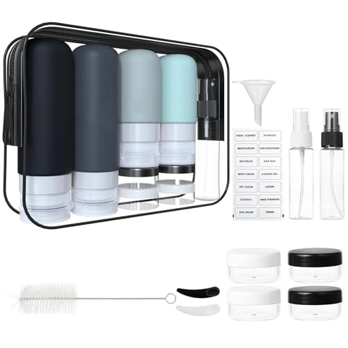 ikeoat 18 Pack Travel Bottles Set - TSA Approved Leak Proof Silicone Squeezable Containers for Toiletries Conditioner Shampoo Lotion & Body Wash Accessories