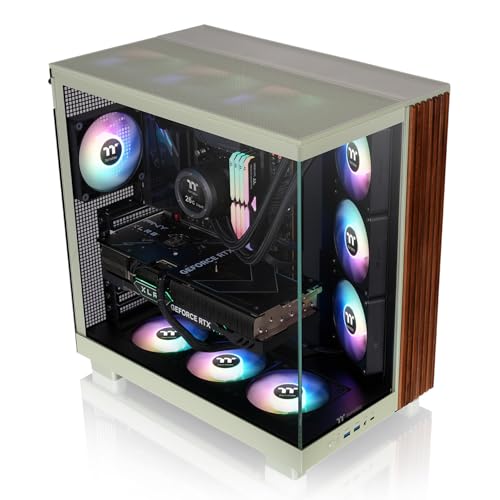 Image of Thermaltake View 380 XL WS ARGB; Mid Tower Chassis; Side Wood Trim; 4x120mm ARGB Fans Included; 420mm GPU Clearance; ATX /mATX /mITX; Hidden Connector Support; Dual Chamber;Matcha Green;CA-11E-00MEWN-WS