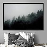 Framed Canvas Wall Art Foggy Mountains Aerial Cool Multicolor Nature Photography Realism Relax/Calm Rustic Wilderness - 16x24 inches