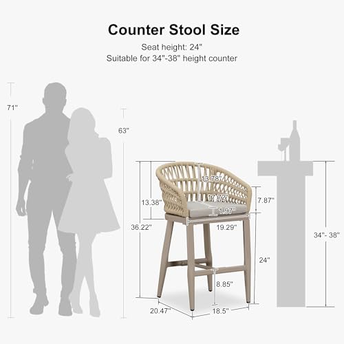 Image of PURPLE LEAF 24 inch Bar Stools Set of 4 with Backrest & Footrest, Champagne