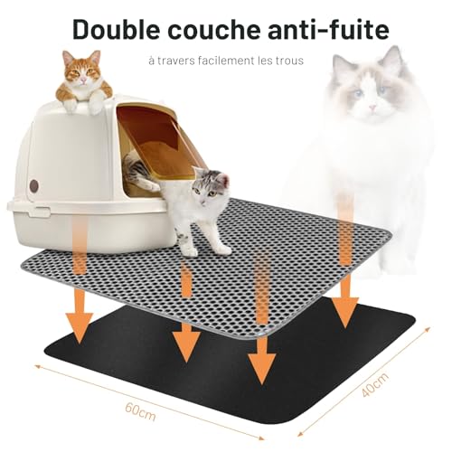 Tapis Litière Chat Imperméable 60 X 40 Cm - Double Couche Pour Bac à Litière et Toilette - Gris – vue 2