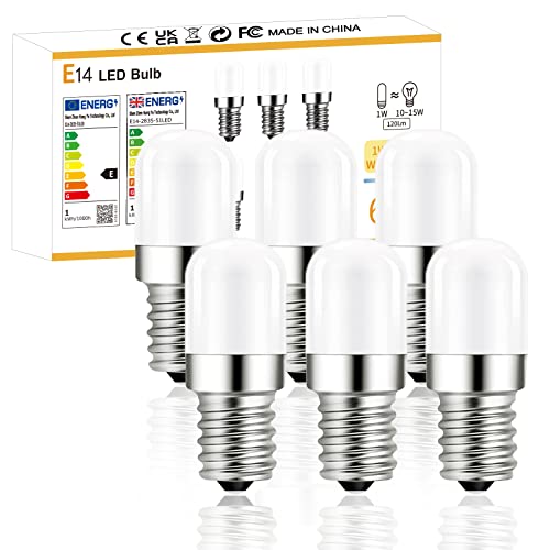 YzzYzz E14 LED Glühbirne Warmweiss, 2700K E14 LED Warmweiss Lampe, 1W Ersatz für 15W Halogenlampen, 120 Lumen LED Kühlschranklampe, 360° Abstrahlwinkel, Nicht Dimmbar, 230V AC, 6 Stück