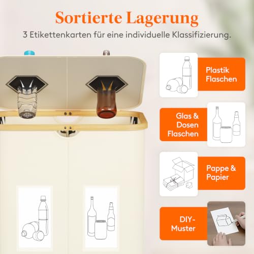 Lifewit 150L Pfandflaschen Sammelbehälter mit 2 Fächern, Elfenbein – Ansicht 3