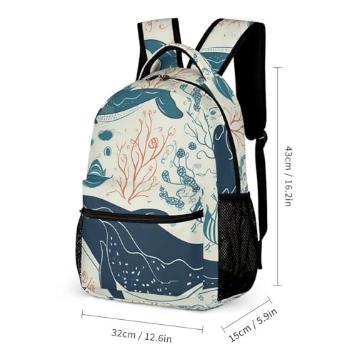 Underwater Whale Backpack Set 3 Piece, Durable Backpack Insulated Lunch Bag Portable Pencil Case for Men Women2