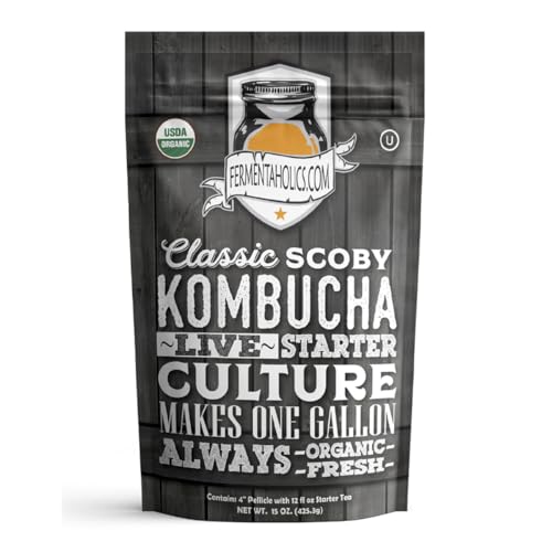 Image of Fermentaholics ORGANIC Kombucha SCOBY With Twelve Ounces of Starter Tea - Live Starter Culture - Makes A One Gallon Batch - 1.5 Cups of Strong Mature Starter Tea - Brew Your Own Kombucha (Scoby 2-Pack)