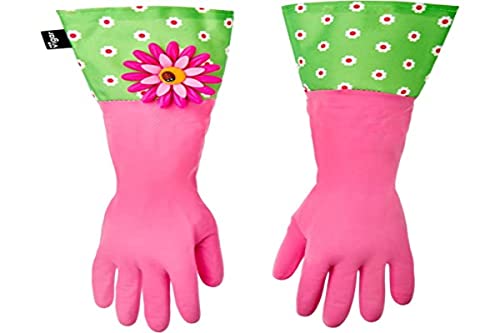 dishwashing gloves small pink - Vigar Pink Latex Dishwashing Gloves with Extended Flower Power Motif Cuff, 16-7/8-Inches Long