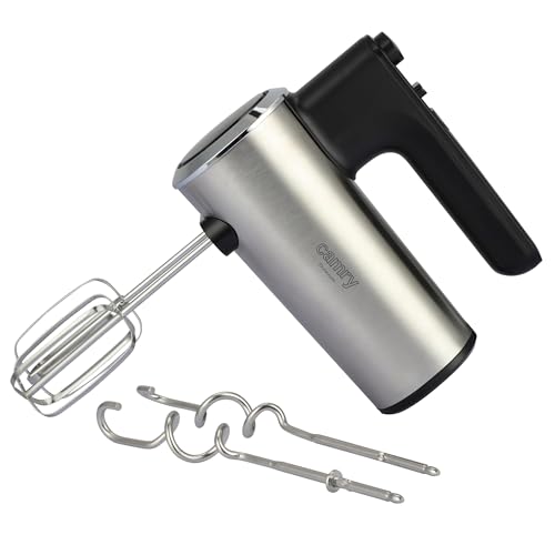 CAMRY Batidora de mano con soporte para accesorios con 5 niveles de velocidad y batidora turbo de mano de 900 W, 3 cabezales de acero inoxidable, gancho para amasar, batidor de mano, potente y