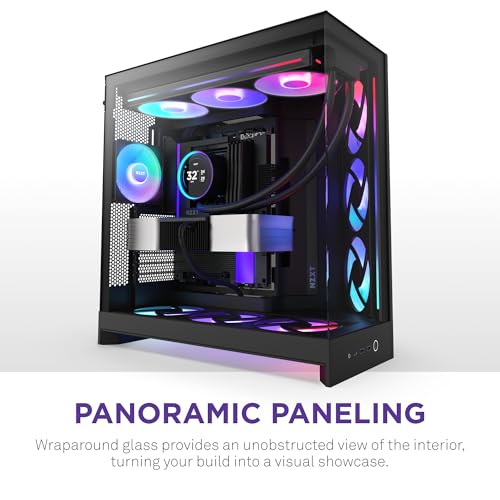 Image of NZXT H9 Flow RGB+ (2025) - Large Dual-Chamber ATX Mid-Tower Airflow PC Case - Includes 7 RGB Fans (6 x 140mm, 1 x 120mm) & Control Hub - 420mm Radiator Support - Back-Connect Ready - Black