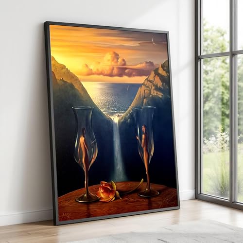 Toile couple surréaliste à lunettes tableau cascade romantique