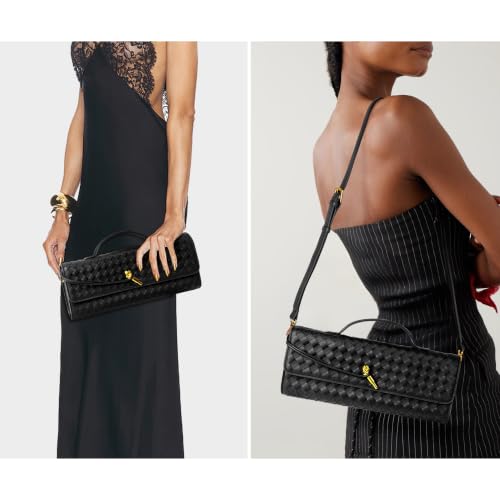 Image of Joryin Woven Purse for Women Evening Clutch Woven Leather Handbags Crossbody Bag Purse Formal Evening Bag, Vegan Leather