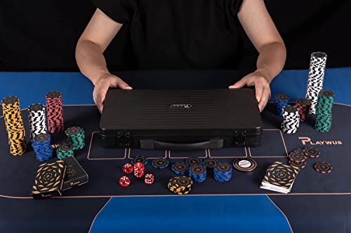 Playwus Clay Poker Chips Set, Professional Poker Set With 300 Pcs 13 Gram Blank Chips, Cards, And Dice, Poker Set Aluminum Alloy Case For Texas Holdem, Blackjack Gambling #TOP2