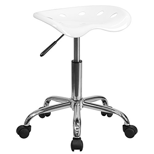 Flash Furniture Taylor, Sedile da Trattore Bianco Vivace e Sgabello Cromato