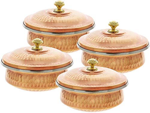 Set of 4 Stainless steel copper serveware bowls set - serving bowls for cereal, soup, cooked food party serveware Capacity-33 Ounce Approx