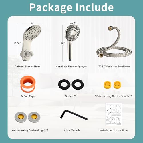 Image of High Pressure Rain Shower Head with Handheld Spray (Brushed Nickel)