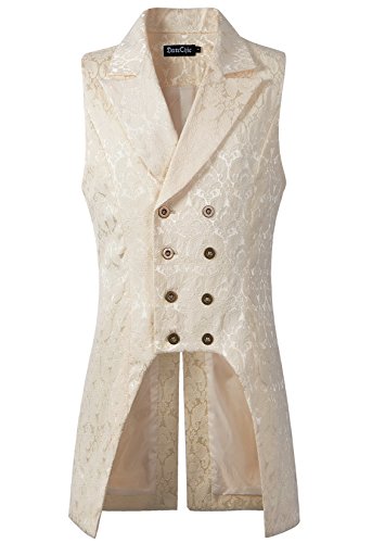 Mens Gothic Steampunk Double Breasted Vest Waistcoat VTG Brocade