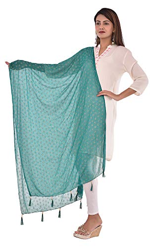 Image of YOUTHQUAKE Soft Chiffon Dupatta with Golden Foil Print & Tassels for Women & Girls