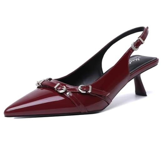 Mostrin Red Kitten Heels for Women Sexy Pointed Toe Slingback Low Heels Dressy Pumps Shoes with Buckle for Party Size 8