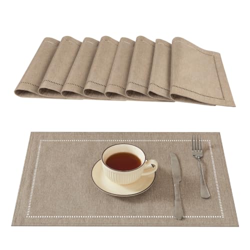 HomeJoy Flaxen 13x19 Polyester Linen Farmhouse Placemat Set of 8