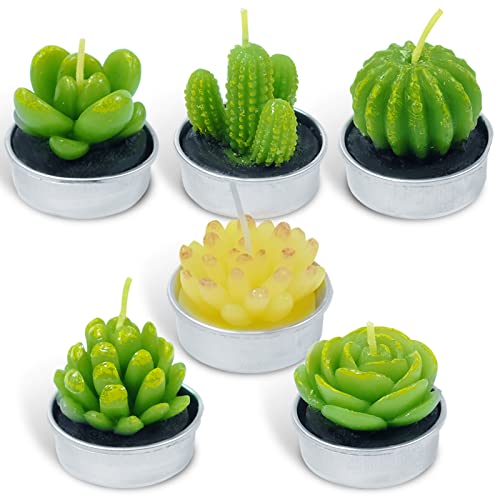 LASENTEUR Cactus Tealight Candles Handmade Delicate Succulent Cactus Candles for Party, Wedding, Home Decoration Gifts, Gift for Her - 6 Packs