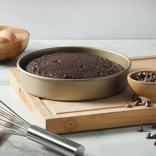 Image of Martha Stewart Gallen 8 Inch Round Nonstick Carbon Steel Cake and Bake Pan - Champagne Durable Bakeware for Cakes, Pies & Desserts