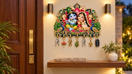 Image of Radha Krishna Wall Mounted Key Holder with Hooks