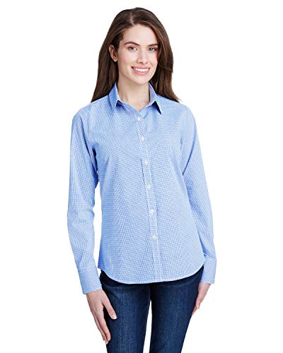 Ladies' Microcheck Gingham Long-Sleeve Cotton Shirt XL LT BLUE/ WHITE