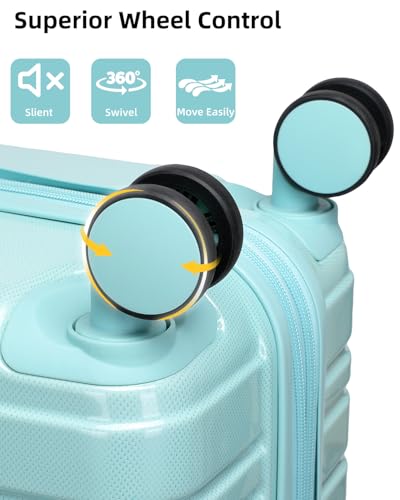 Image of LARVENDER Carry on Luggage 22x14x9 Airline Approved, 20 Inch Hardside Suitcase with Wheels TSA Lock, PC+ABS Lightweight Travel Luggage Sets for Women, Glossy Sky Blue, 3 Piece Set