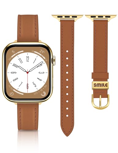 Image of JR.DM Slim Leather Bands Compatible with Apple Watch Band 38mm 40mm 41mm 42mm 44mm 45mm 46mm 49mm, Genuine Leather Band with Charms, Feminine Design for Iwatch Ultra SE Series 11 10 9 8 7 6 5 4 3 2 1