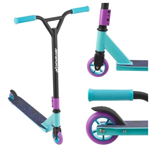 ArtSport Trottinette Stunt Retro Purple – Trottinette Freestyle pour Enfants et Adolescents – Guidon à 360°, Roues en Aluminium de 100 mm - Trottinette pour Enfants Bleu Violet Noir