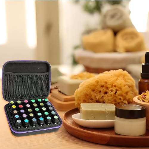 30 Löcher Ätherische Öl Tasche,Ätherisches Öl Tragetasche Aufbewahrungsbox Ätherische Öle Tasche Eva Stoßfest Nagellack Tragetasche mit Griff Aufbewahrungsbox für Aromatherapie Öle (5/10/15ml)