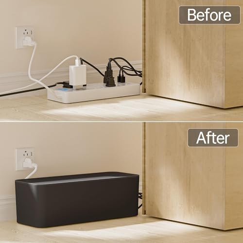 Image of YECAYE 2 Pack Cable Management Box, Pet Friendly Cable Box Organizer for Home & Office, Child-Proof Floor Cord Cover, Cord Management and Cord Hider, Black