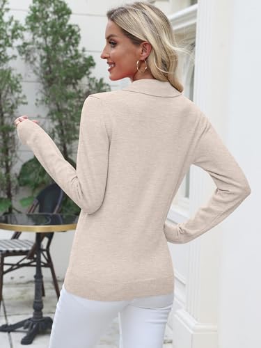 ANRABESS Long Sleeve Polo Sweaters for Women Pearl Button Almond L | Business Casual Work Office Pullover Tops, Basic Lightweight Comfy Knit, Fall Fashion Winter Layer Clothes - image 5