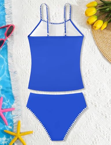 Image of Girls Swimsuit Solid Color Tankini Contrast Trim Swimwear 2 Piece Bathing Suit Padded Swimsuits for Teens 9-16Y