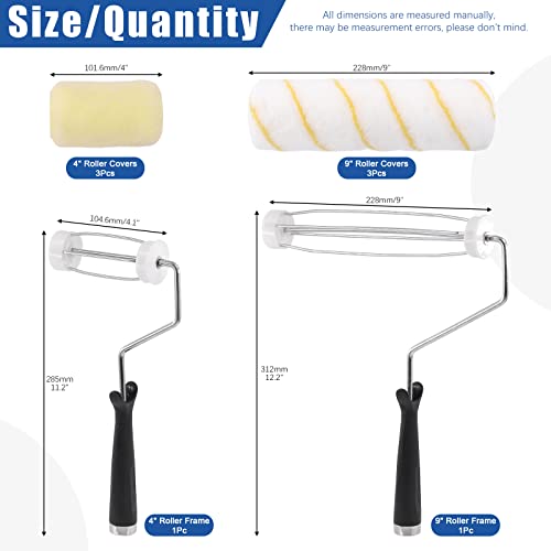 Glarks 8Pcs 4 Inch And 9 Inch Paint Roller Covers With Paint Roller Frame Including 4Pcs 4" Shedless Lint-Free Roller Cover With Roller Frame And 4Pcs 9" Roller Cover With Roller Frame #TOP1