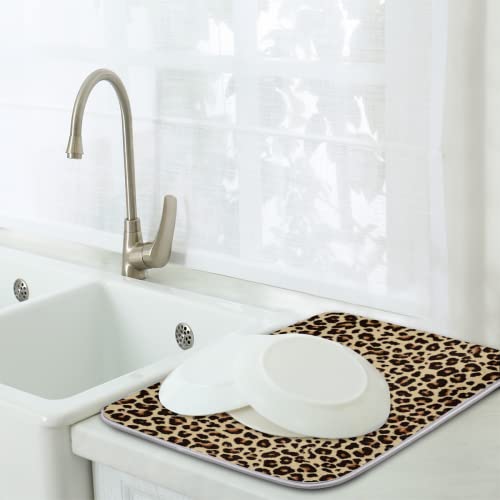 Abtropfmatte mit Leopardenmuster, 40,6 x 45,7 cm, für Küchentheke, Retro-Tierdruck, Geschirrabtropfgestell, Matten, Abtropfpads, hitzebeständige Geschirrmatte für Spüle