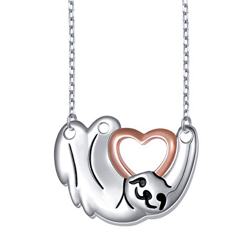 925 Sterling Silver Cute Animal Holding Heart Sloth Pendant Necklace