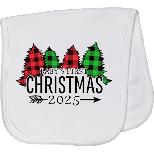 inktastic Baby's First Christmas 2025 Baby Burp Cloth White 46d0a