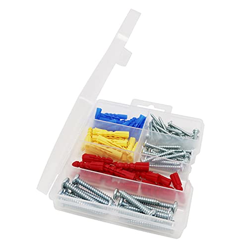 T.K.Excellent Plastic Self Drilling Drywall Ribbed Anchors with Screws Assortment Kit,100 Pieces