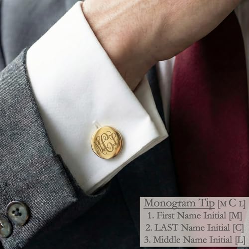 Image of Custom Cufflinks for Men, Personalized Engraved Monogram or Handwriting