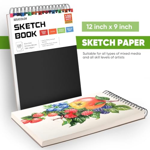 Image of Soucolor Sketch Book 9 inch x 12 inch, 100 Sheets Kids Art Sketchbook Drawing Pad