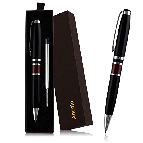 Ancolo Elegant Ballpoint Pen – Executive Pens For Men, Women Metal Pen Gift Box & 2 Black Medium Ink Refill. Retractable, Nice, Luxury Ball Point Writing Pen For Journal, Office #TOP5