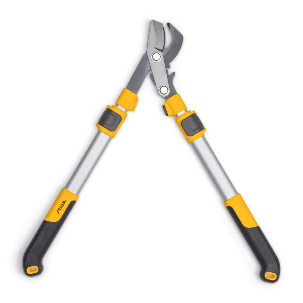Troncarami telescopico STIGA - Taglia legno fresco fino a 42 mm, manico allungabile, lama in acciaio giapponese antiaderente, impugnatura ergonomica, finitura gialla, con coperchio di protezione