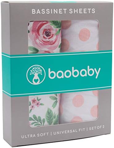 Bassinet Sheets for Baby Girl | Universal Size Fitted Sheet for Bassinet for Baby & Mattress Pad | Ultra-Soft Cotton Fabric 2-Pack Set | Nursery Bedding Mattress Cover & Changing Pad Cover