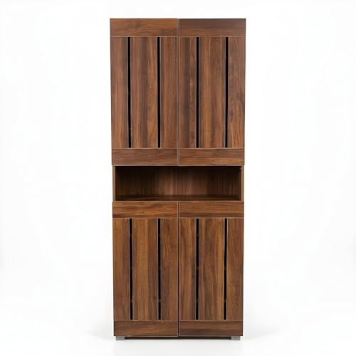 Image of Skyline 6 Feet Wooden 2 Door Shoe Rack Cabinet | 9 Shelf Multipurpose Shoe Organizer for Home & Hallway | Engineered Wood with Airflow Slots | DIY Assembly | Fits Upto 30 Shoes (Light Walnut)
