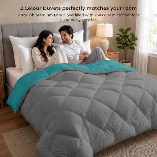 Image of AYKA Reversible Comforter 220 GSM Microfiber Reversible AC Comforter /Blanket for Winter /Quilt /Duvets for King Size Single Bed Comforter (60 * 90, Teal & Grey)| TC - 220