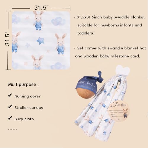 Image of Ylsteed Baby Highland Cow Swaddle Blanket and Headband Set, Newborn Receiving Blanket Swaddle Wrap for Girls and Boys, Swaddling Blankets Neutral for Newborn 32 * 32 in (Rabbit Blue)