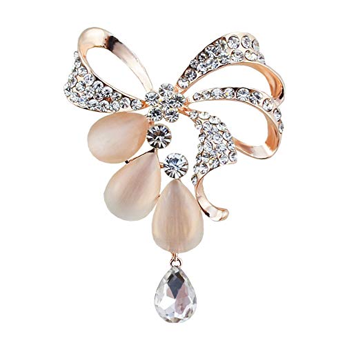 TREESTAR Dames Broche Pins Plaqué Or Strass Cristal Arc Noeud Broche Pendentif Artisanat Bijoux Cadeau Banquet Fête De Mariage 4.4x6CM