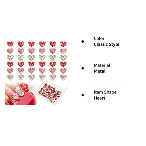 36 Pieces 3D Heart Nail Charms For Nail Heart Nail Rhinestone Decals Love Crystal Nail Charms Diamond Alloy Nail Gems Decorations For Women Girls Valentine's Day (Classic Style) #TOP7