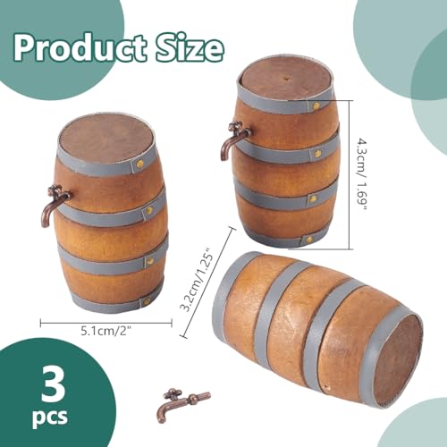nbeads 3 Stück Miniatur-Holzfass, 3.2x5cm Mini Haus Getränk Zubehör mit Zapfhahn Bierfass Figurine Modell für Fairy Garden Bar Micro Landschaft Dekoration Oktoberfest Dekor