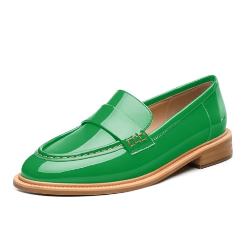 Image of JUSTDANNI Loafers for Women Slip On Shoes with Round Toe 1.2-Inch Low Chunky Block Heel Patent Comfortable Casual Dress Pump Shoes for Wedding Party Work Shopping Dating